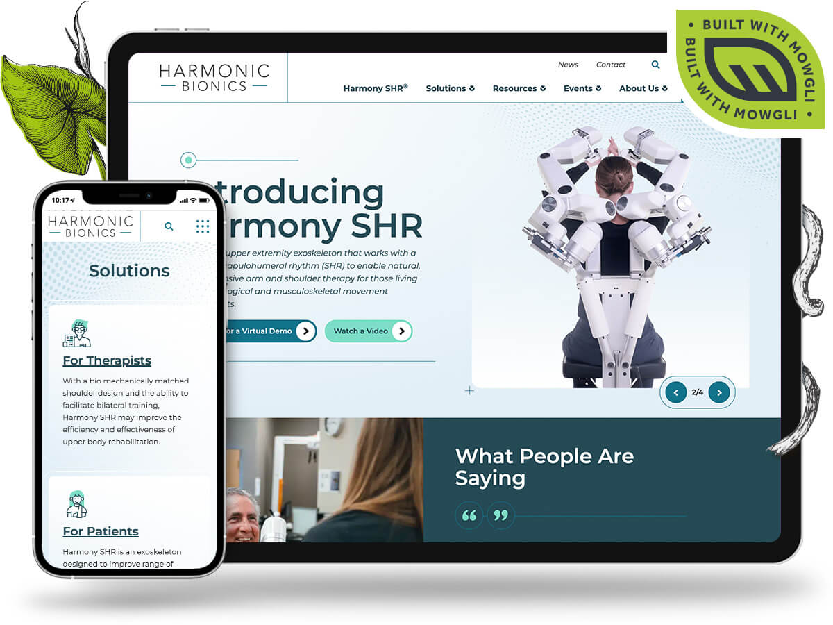 tablet and mobile view of mowgli built site Harmonic Bionics