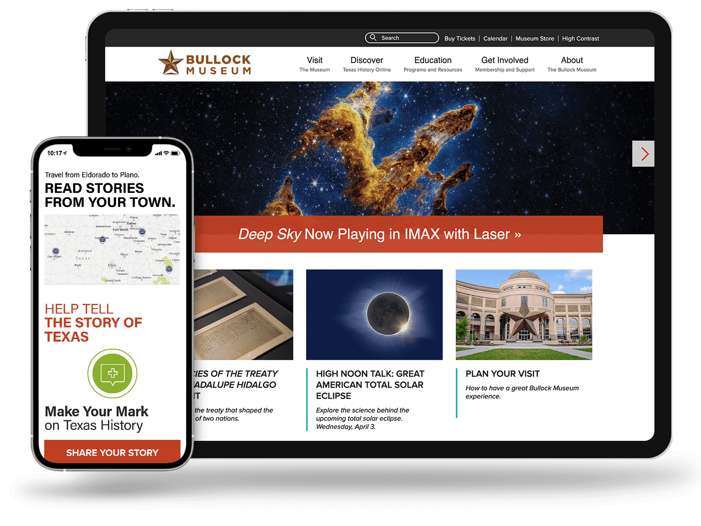 Tablet and phone view of the Bullock homepage