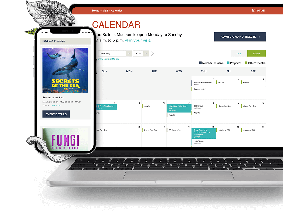 laptop and phone showing the imax theater calendar scheduling tool